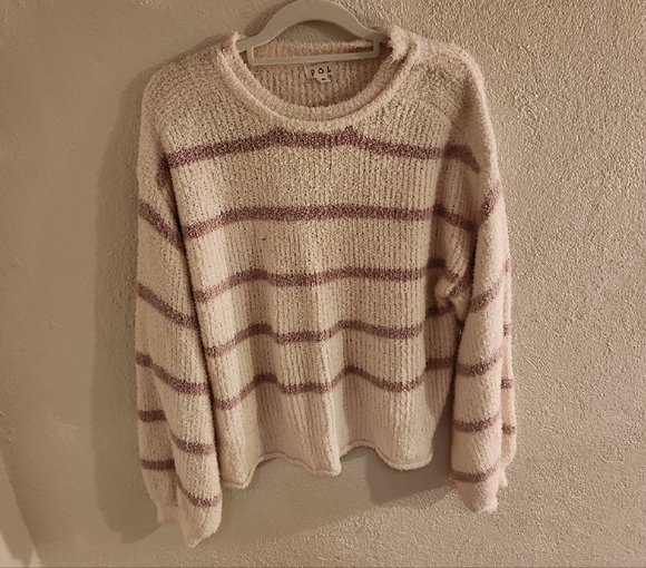 POL Sweaters - POL Womens Striped Oversized Sweater Cream Pink Size Small